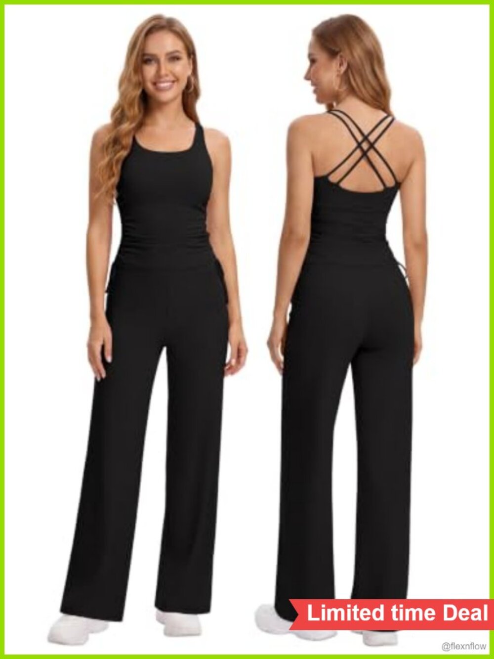 2 Piece Workout Set: Pilates Tank & Wide Leg Pants, Polyamide Elastane